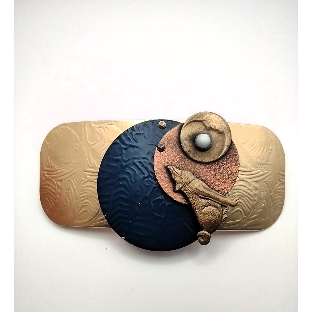 Vintage Wolf Themed French Hair Clip Howling to the Moon Articulated - Picture 4 of 9
